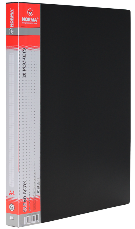 Папка з файлами NORMA (5026-09N), PP, А4, чорна, 600/25 мкм, 20 файлів